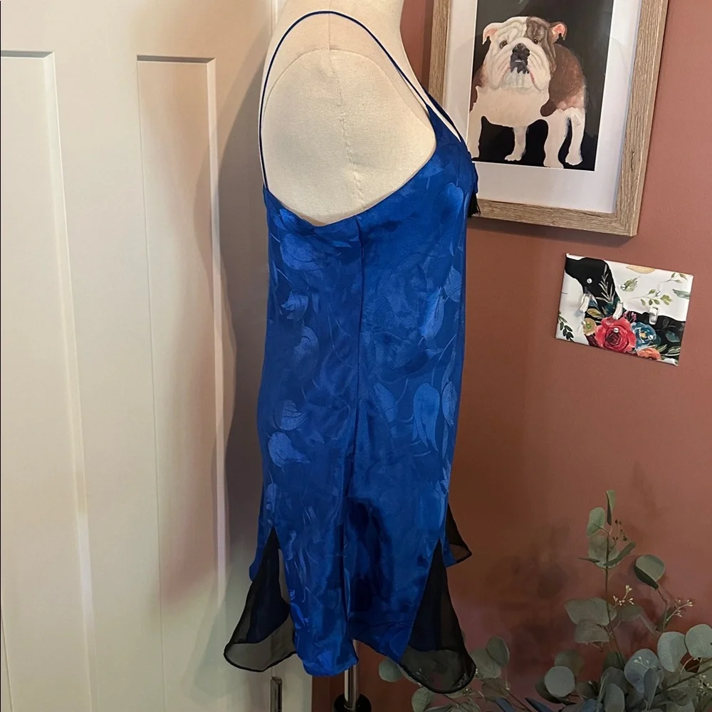 Victoria's Secret Gold Label Royal Blue bow & tassel tulips S polyester nightie